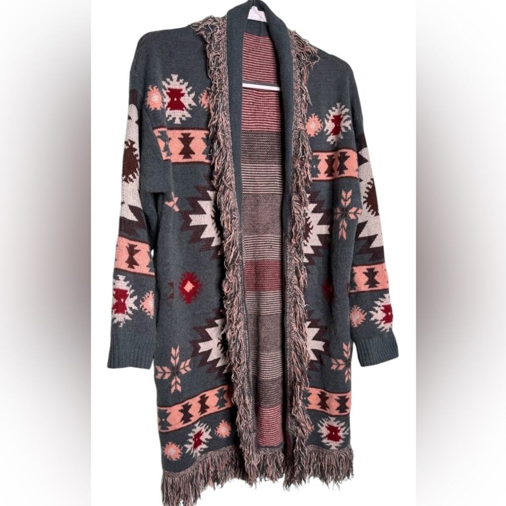 Spool 72 Velvet Moon Blanket Sweater Aztec Print Cardigan Duster M/L - Picture 3 of 9
